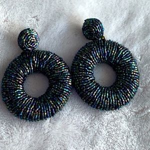 Dangle beaded iridescent earrings with metal post